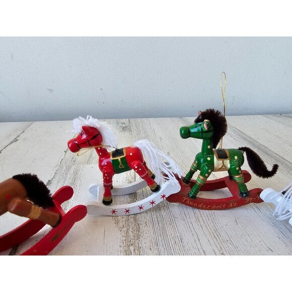 Wooden rocking horses vintage ornament set Xmas tree - Picture 7 of 8